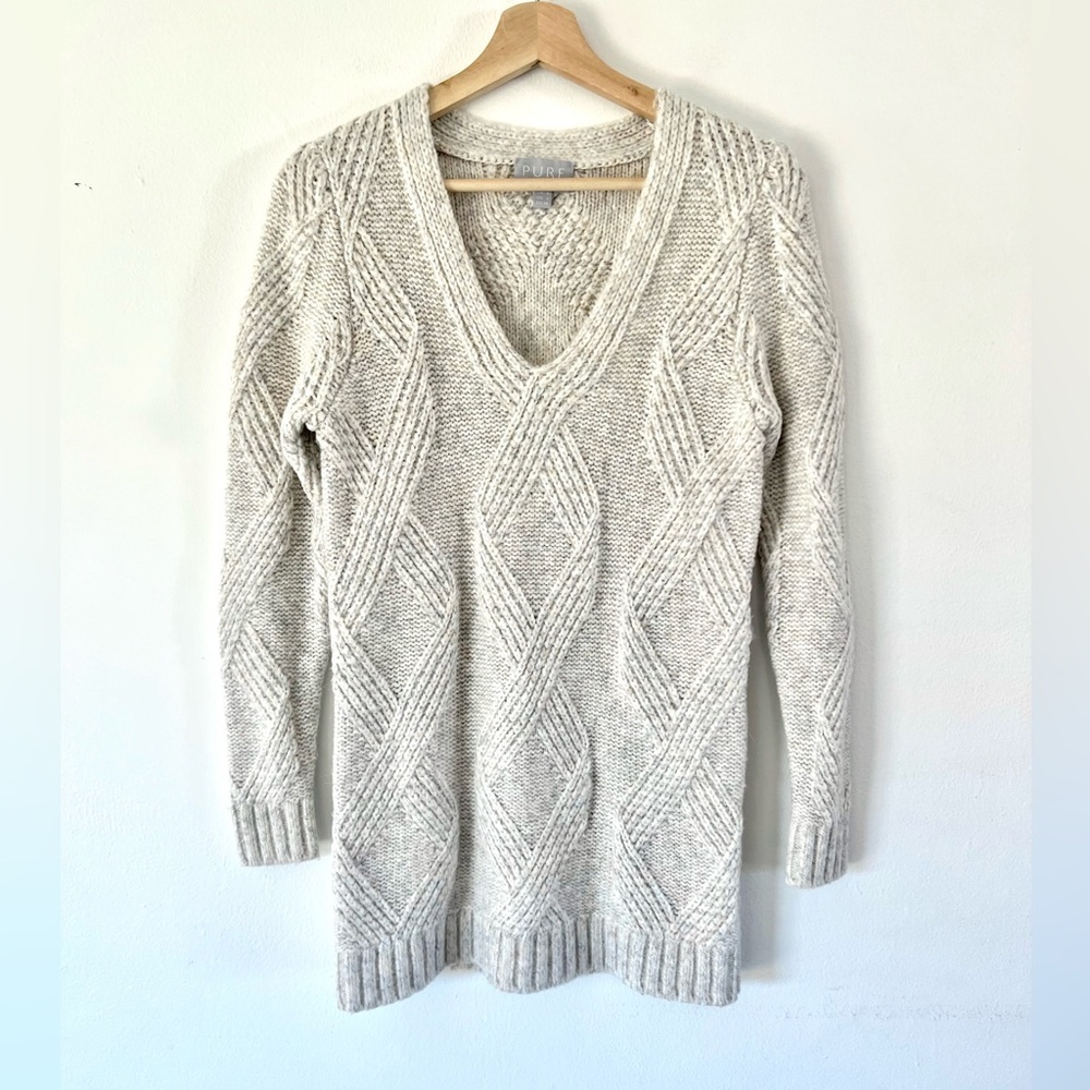 PURE Collection Cable Knit V-Neck Wool & Alpaca Blend Sweater Size 2